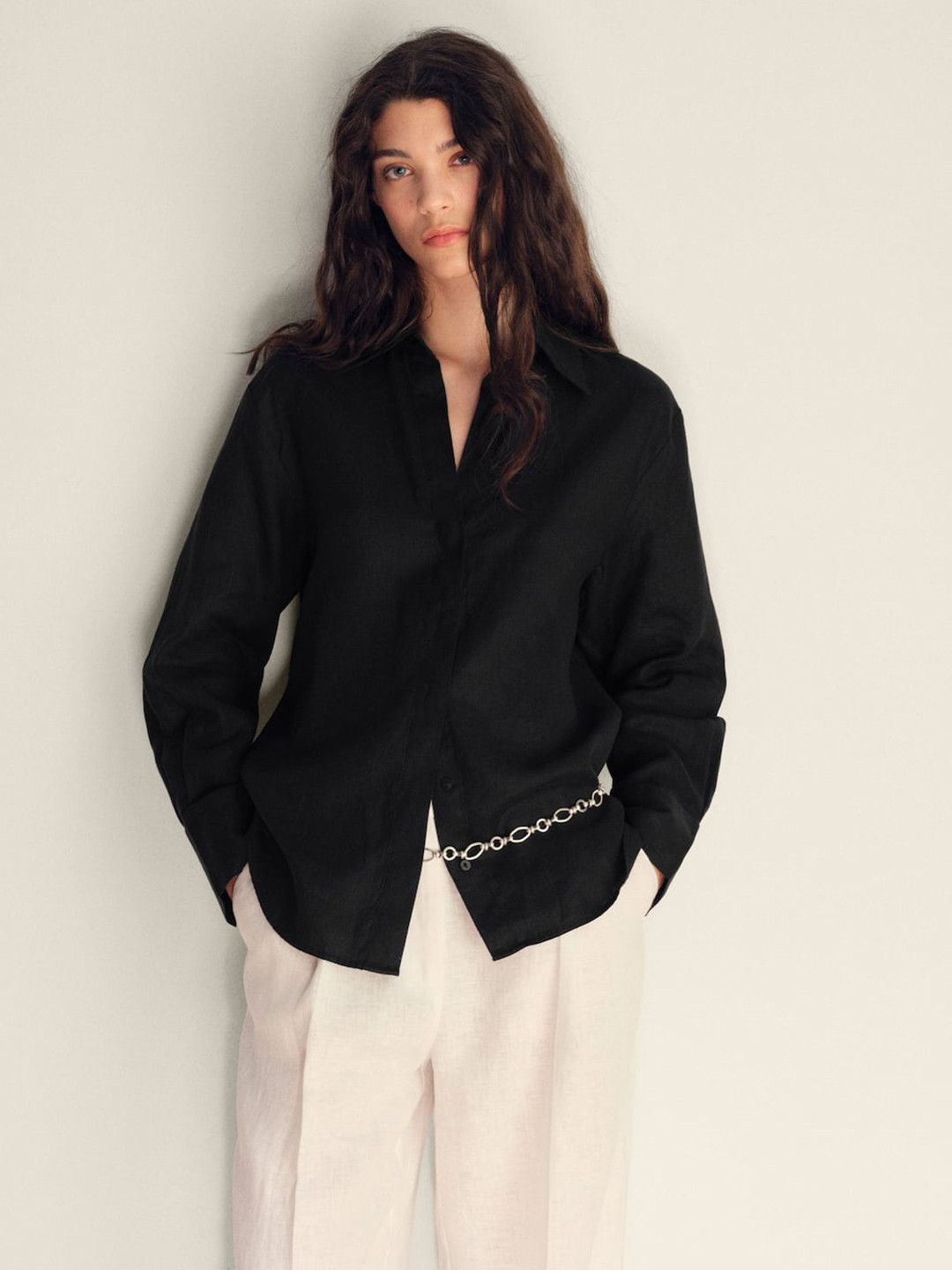 MANGO Linen Long Sleeves Casual Shirt