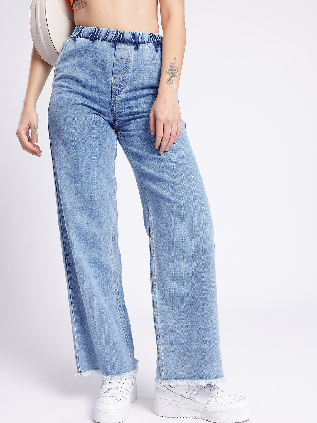 glitchez Women Elasticated Baggy Wide-Leg High-Rise Jeans