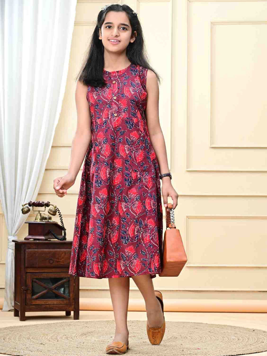 DMP FASHION Girl Floral Print Cotton Dress