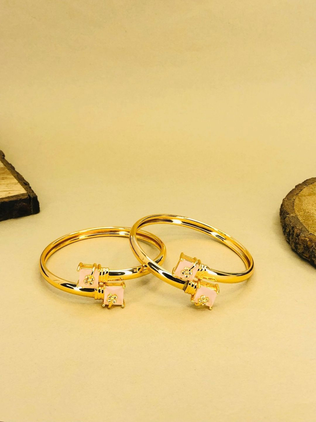 RKB Sales Set Of 2 Gold-Plated American Diamond Studded Bangles