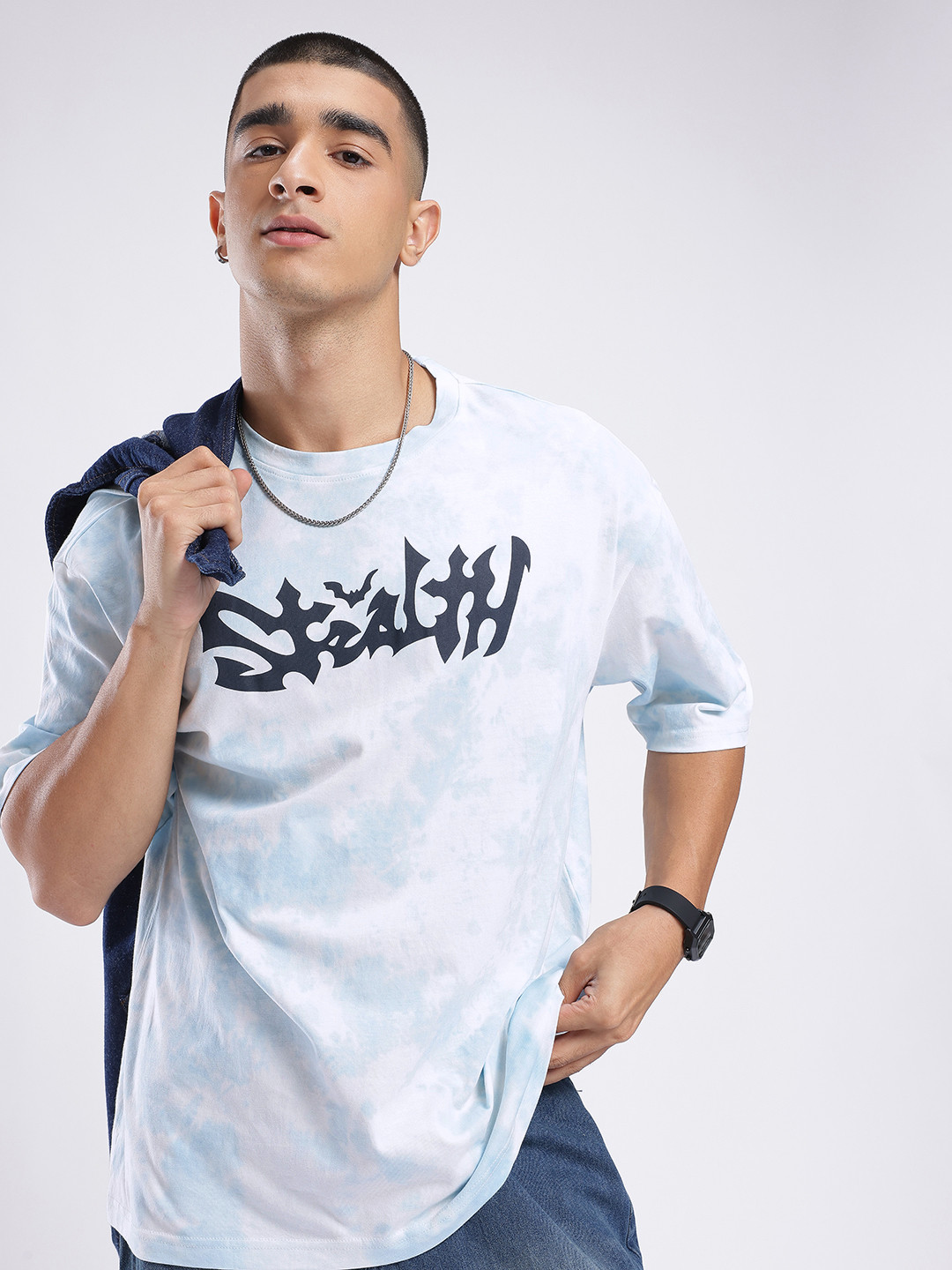 glitchez Oversized Tie and Dye Effect Typography Printed T-shirt