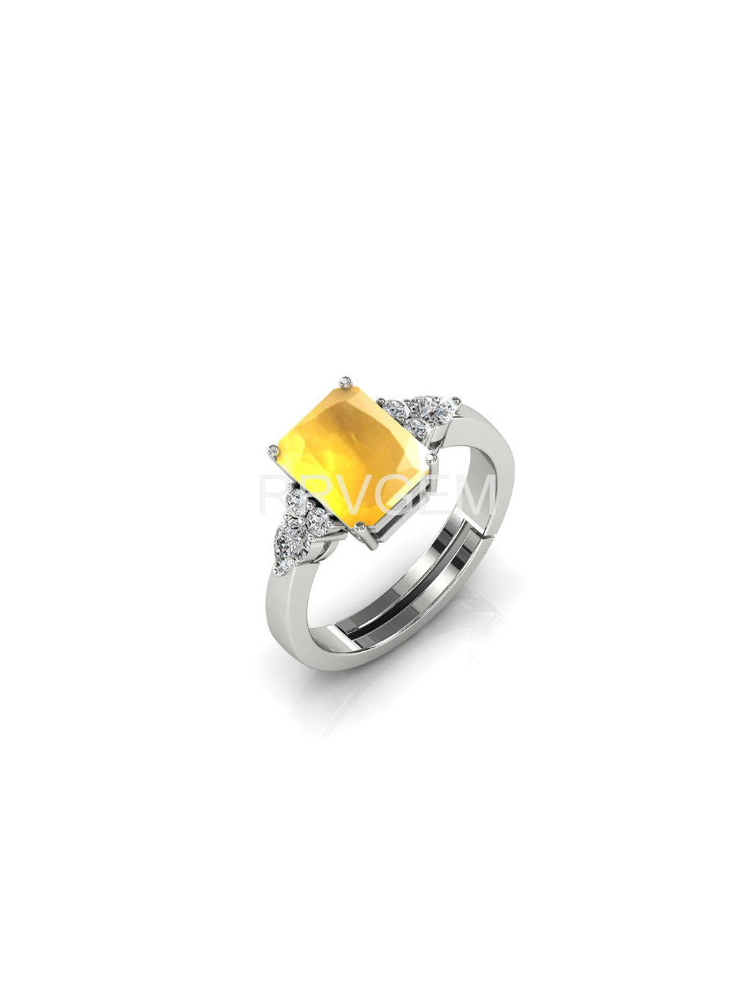 RRVGEM Silver Plated 10.25 Ratti Unheated Untreated Yellow Sapphire Ring