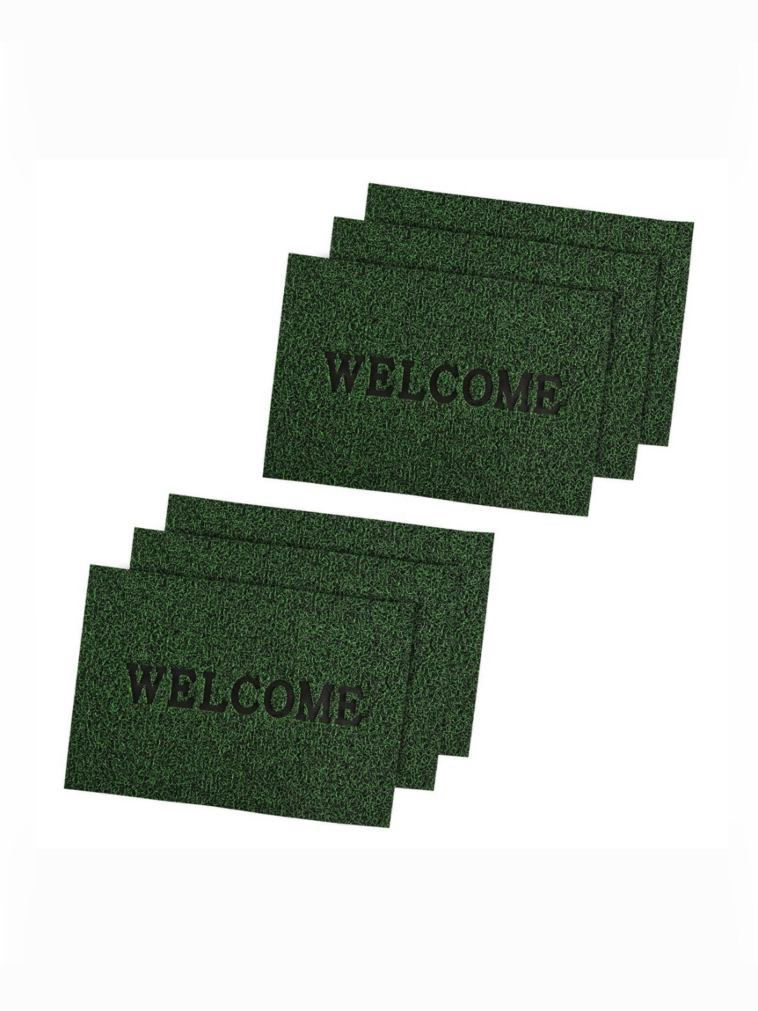 Aura 6 Pieces Green Anti-Slip Welcome Print Grass Door Mats