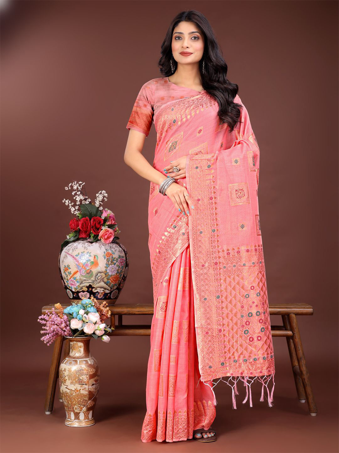 All About You Woven Design Zari Saree with Blouse Piece