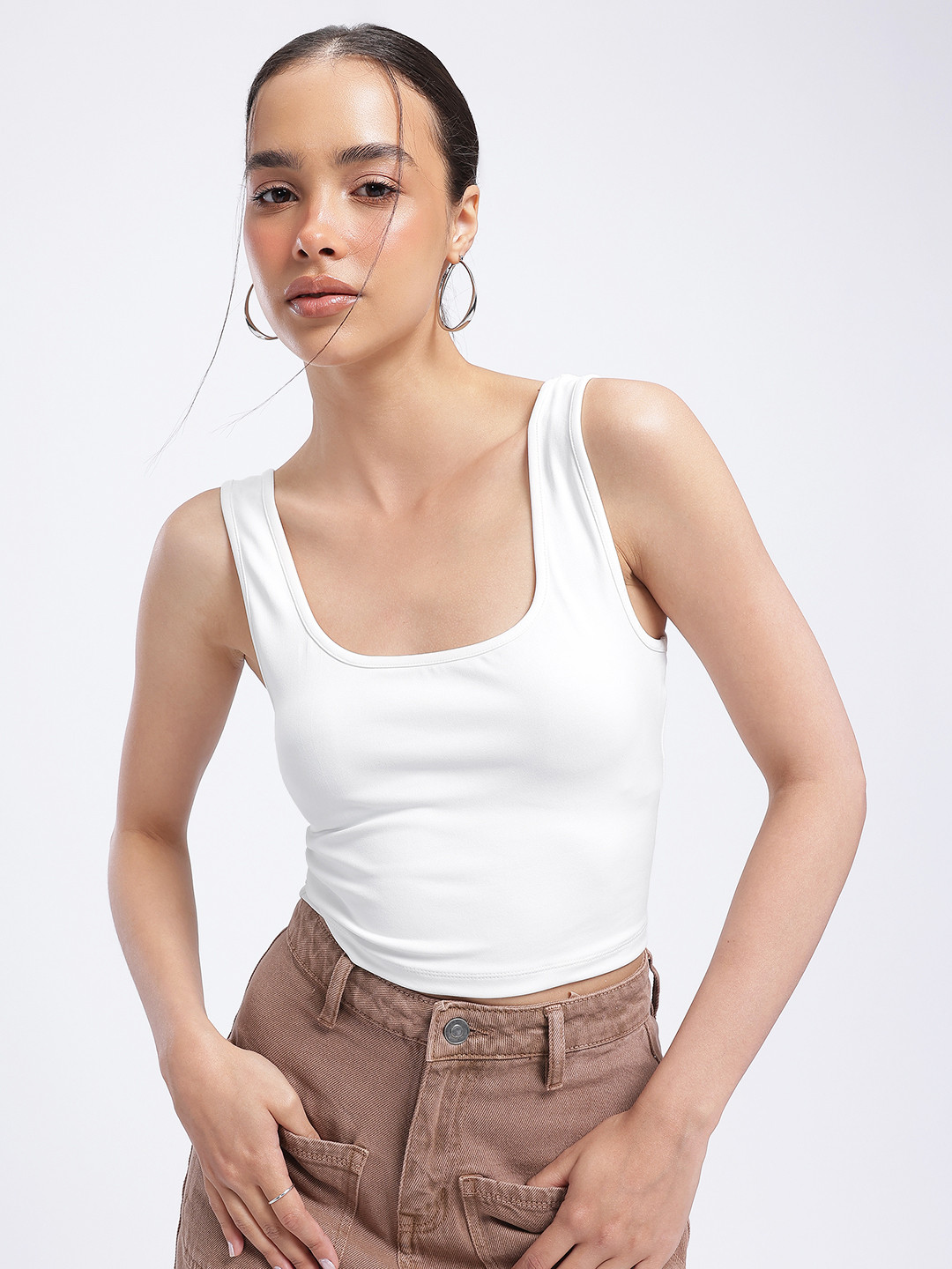 glitchez Scoop Neck Fitted Crop Tank Top