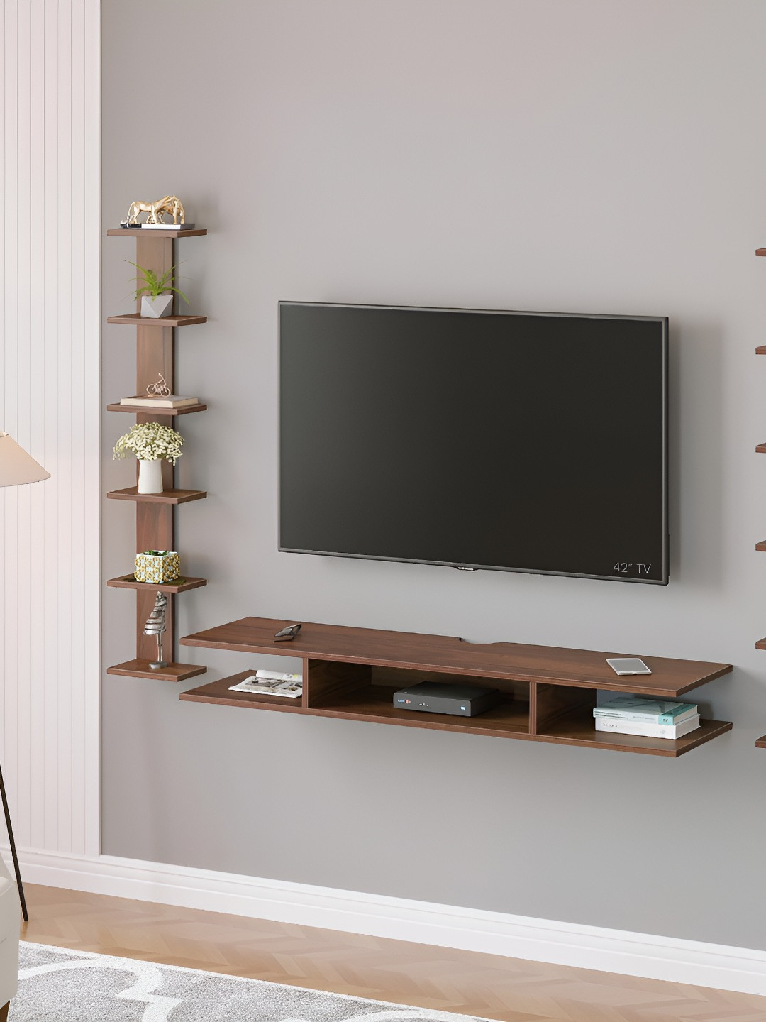 bluewud Brown Estoye Large Wall Mount TV Unit
