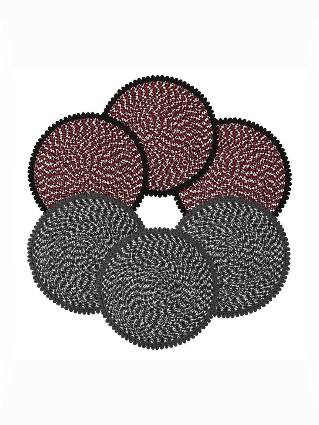Aura 6 Pieces Red & Grey Round Durable Door & Bathroom Mat