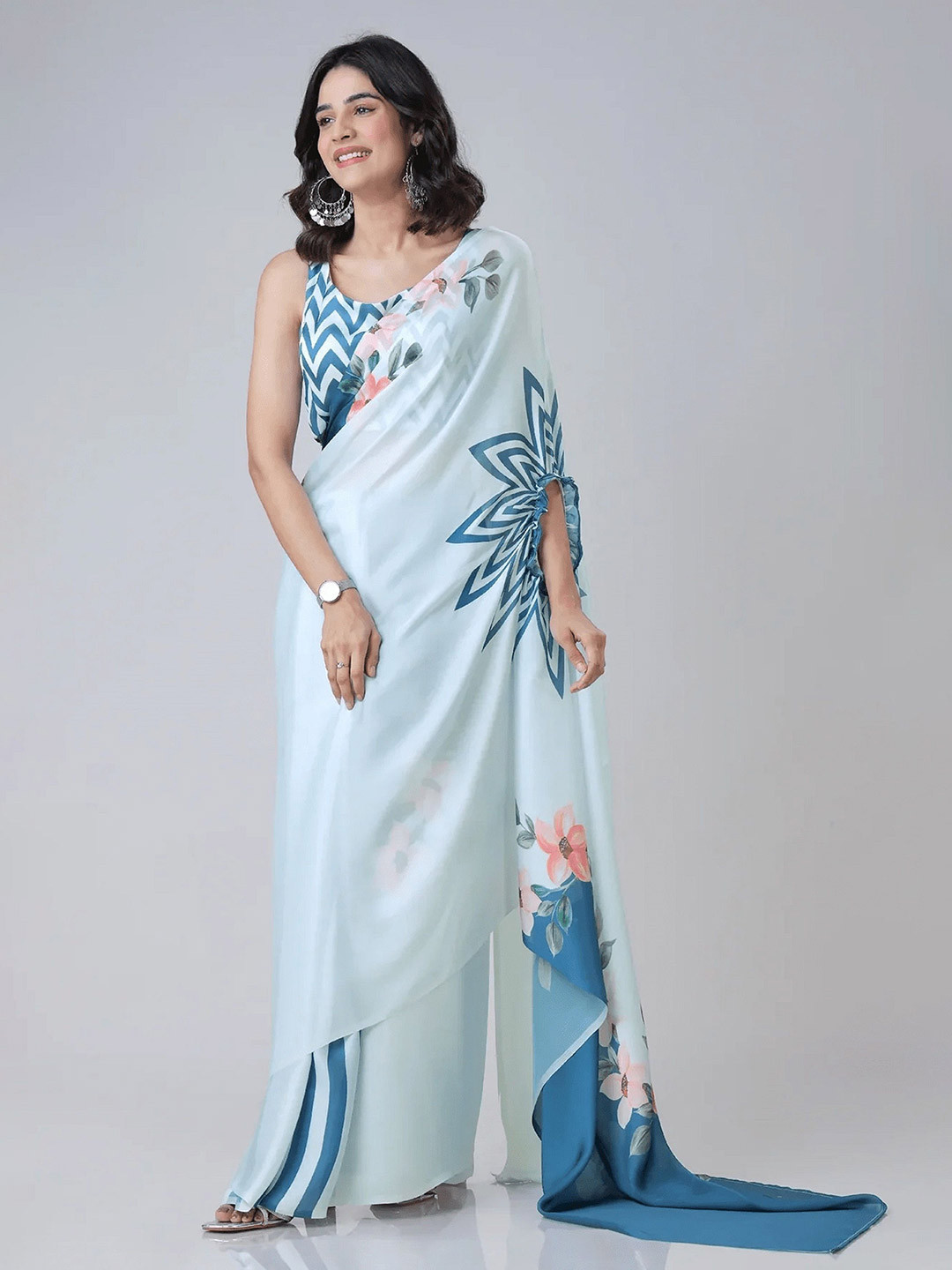 SATAZ Floral Printed Satin Saree