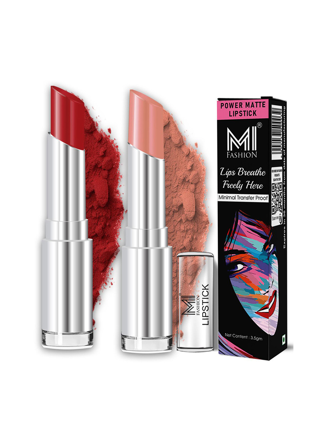 MI FASHION 2Pc Minimal Transfer Proof Power Matte Lipstick-3.5g -Old Red Brick & Nude Tude