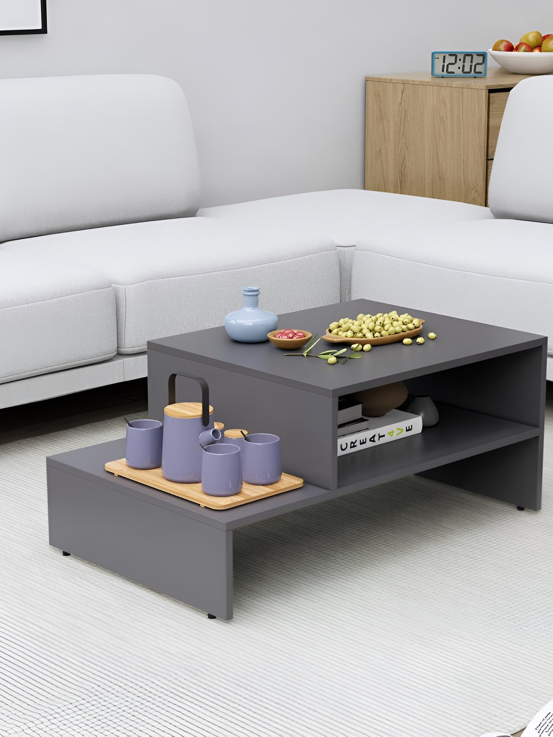 HEXA RED Grey Textured Wooden Rectangle Coffee Table