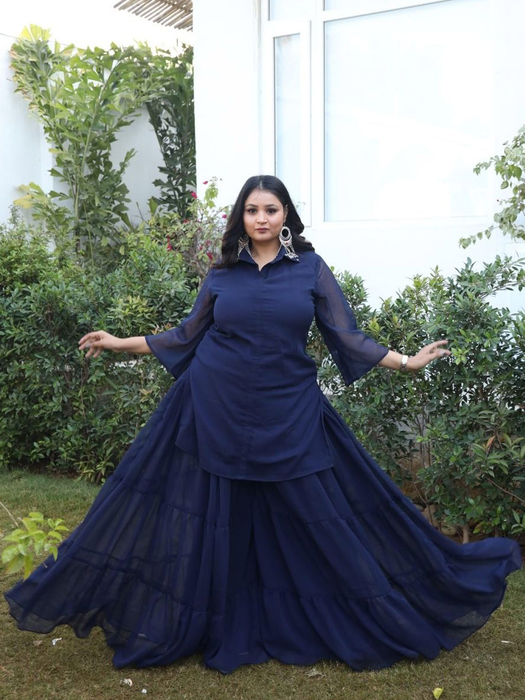 Swadeshi Shringaar Shirt Collar Top With Sharara Co-Ords