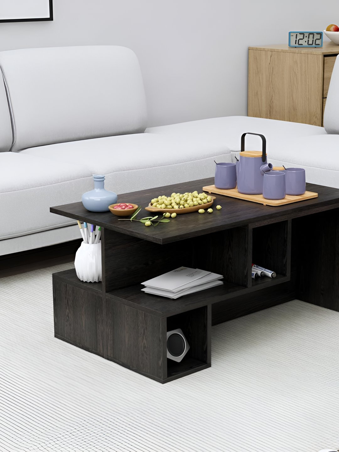 HEXA RED Black Textured Wooden Rectangle Coffee Table