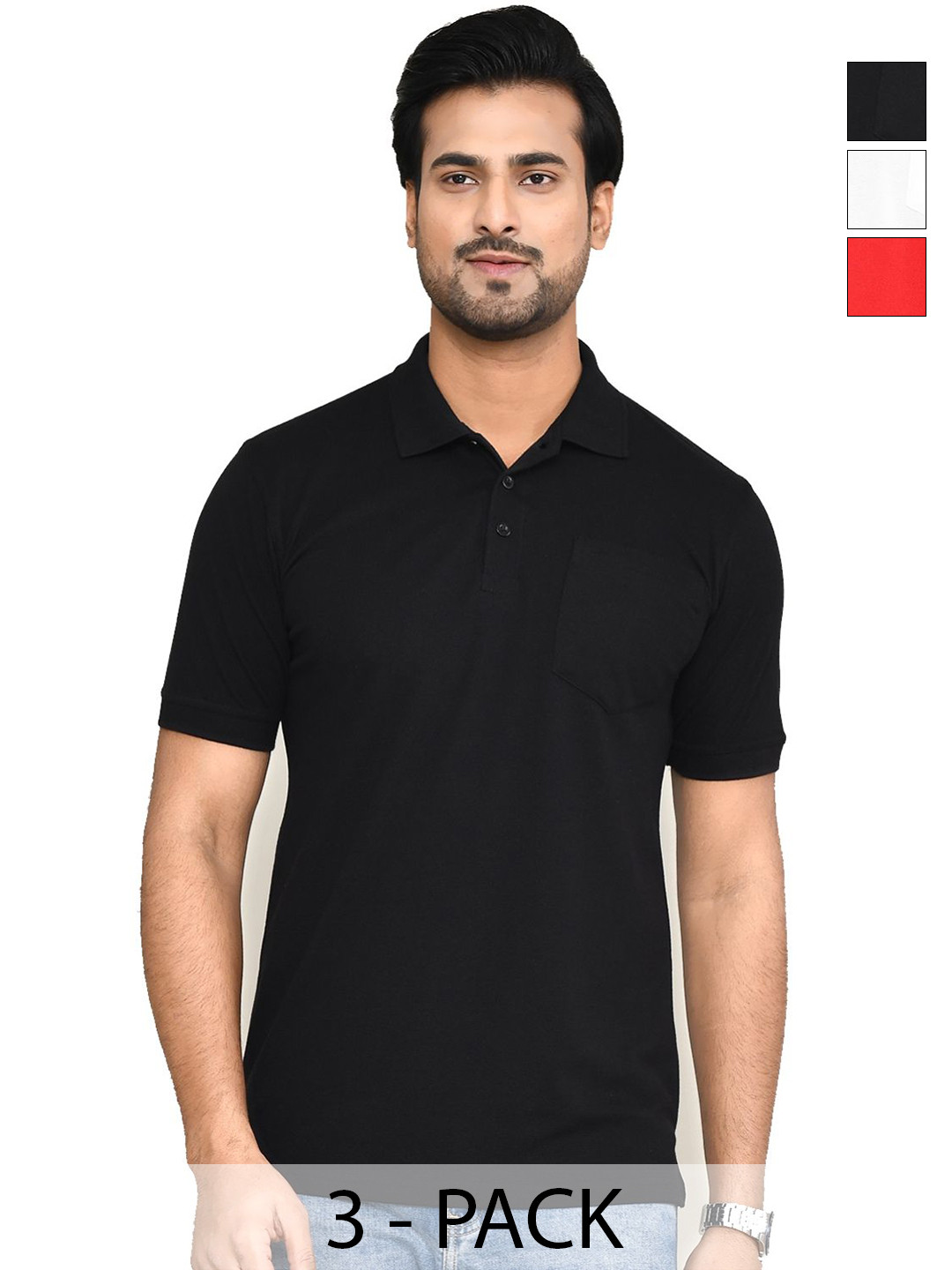 RAPL Pack of 3 Polo Collar Short Sleeves Casual T-shirts