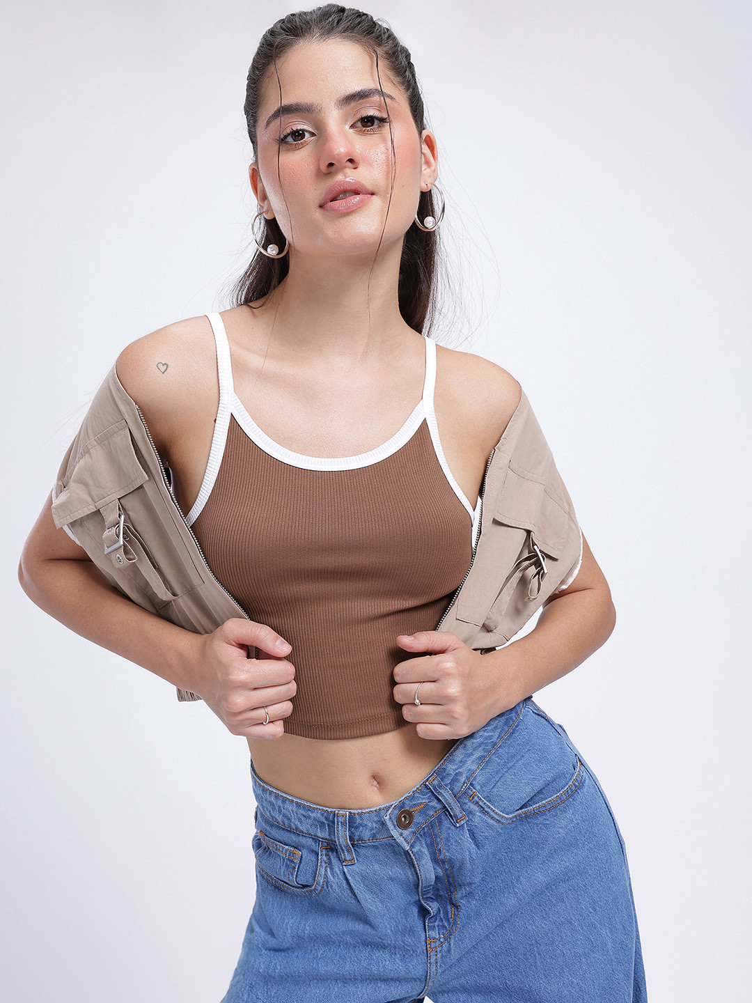 glitchez Aesthetic Ribs Shoulder-Straps Fitted Crop Camisole Top