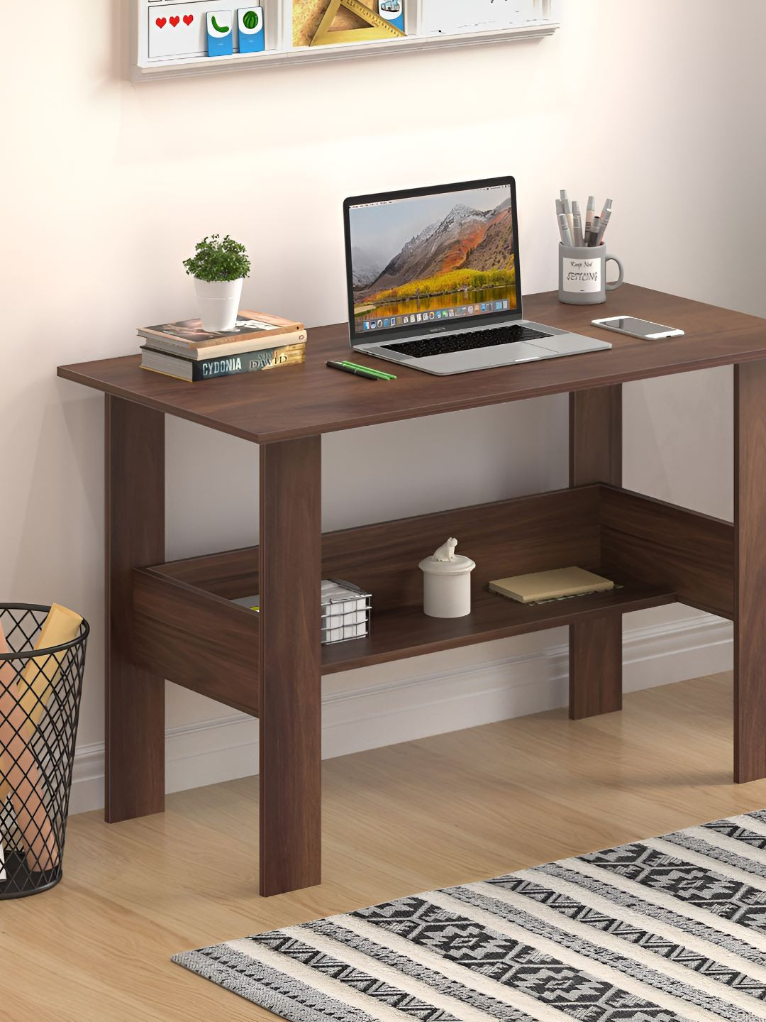 bluewud Brown Efflino Study & Computer Table With Storage Study Table