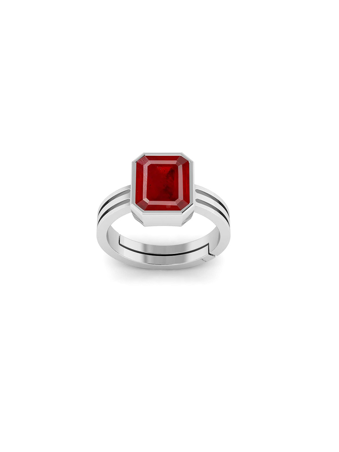 RRVGEM 9.25 Ratti To 9.00 Ratti Ruby Silver Plated Adjustable Ring