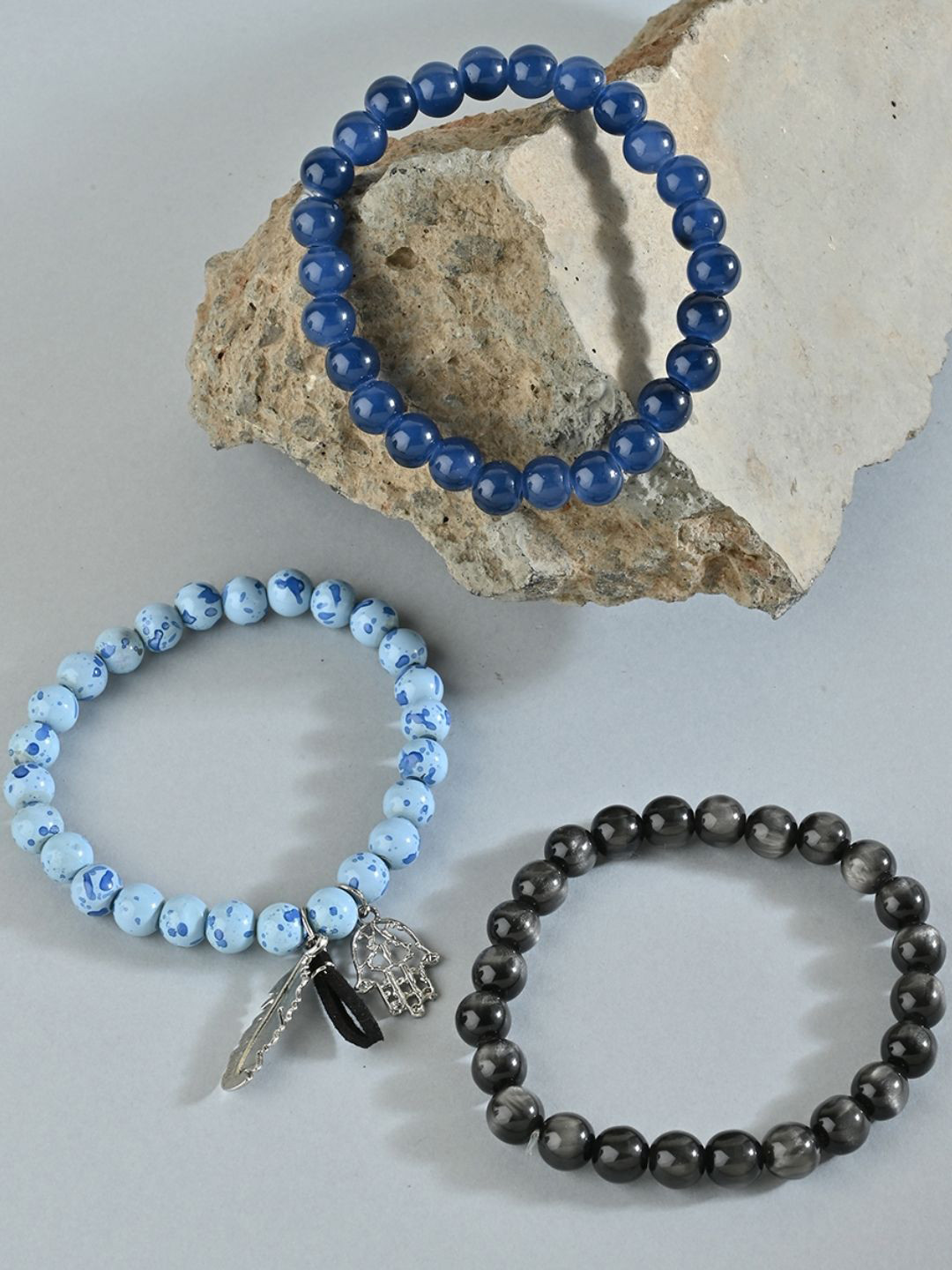 The Bro Code Men Set Of 3 Silver-Plated Artificial Beads Beaded Bracelet