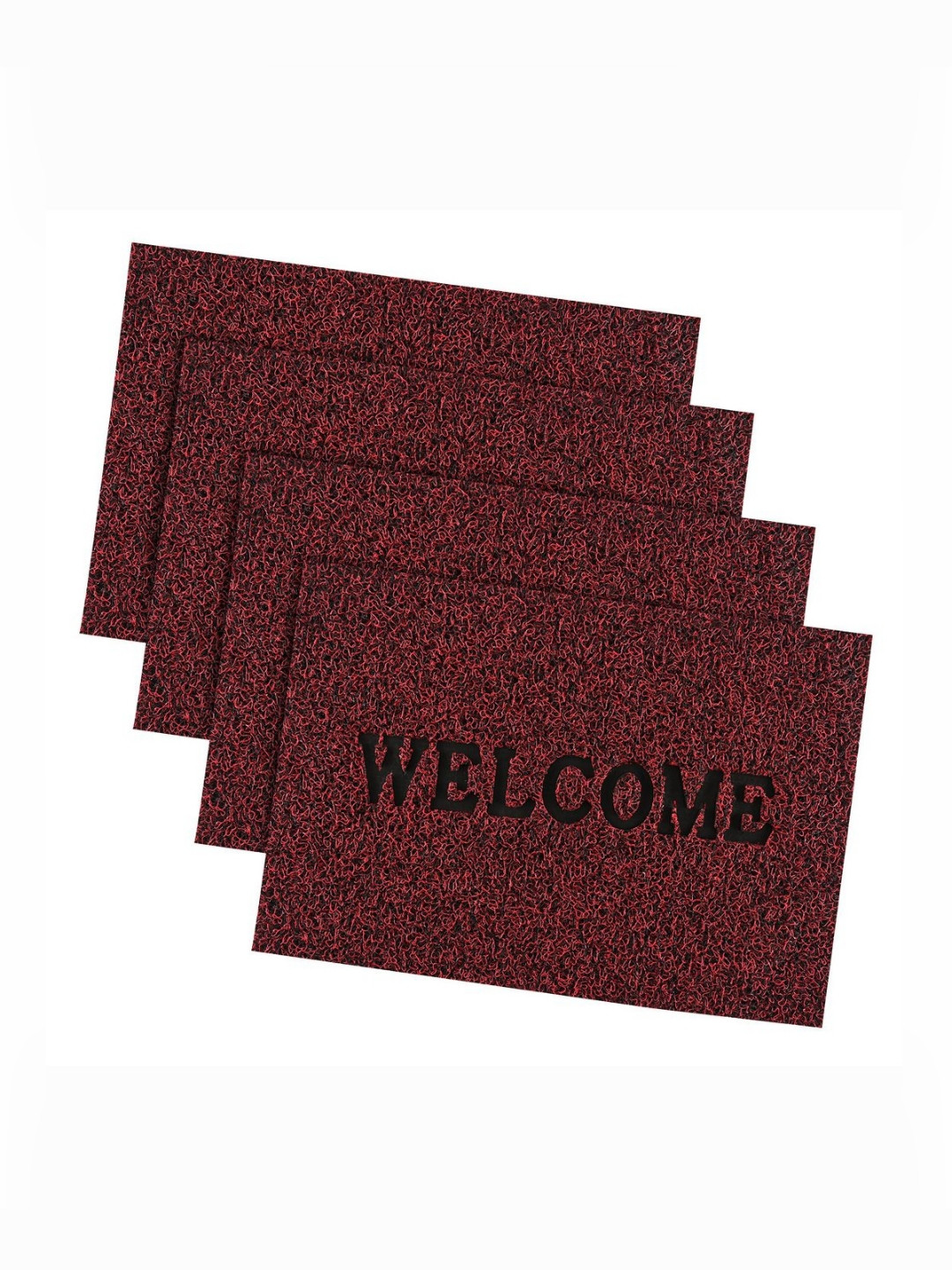 Aura 4 Pieces Red Anti-Slip Welcome Print Grass Door Mats