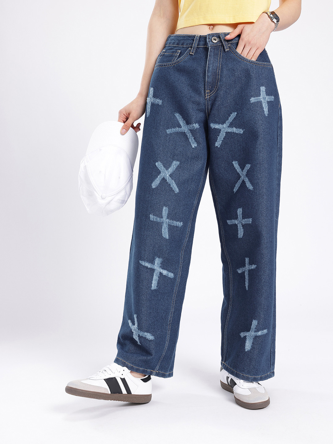 glitchez Women 90's Baggy Fit Cat Scratch Jeans