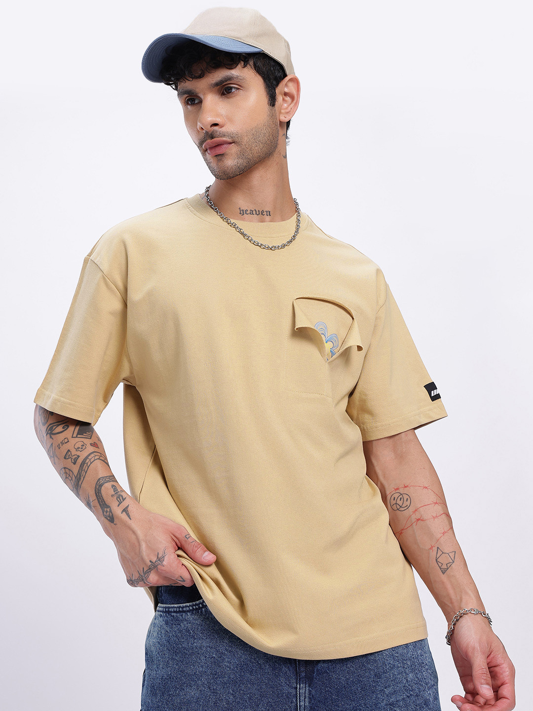 UNRL Khaki Floral Printed Oversized T-shirt