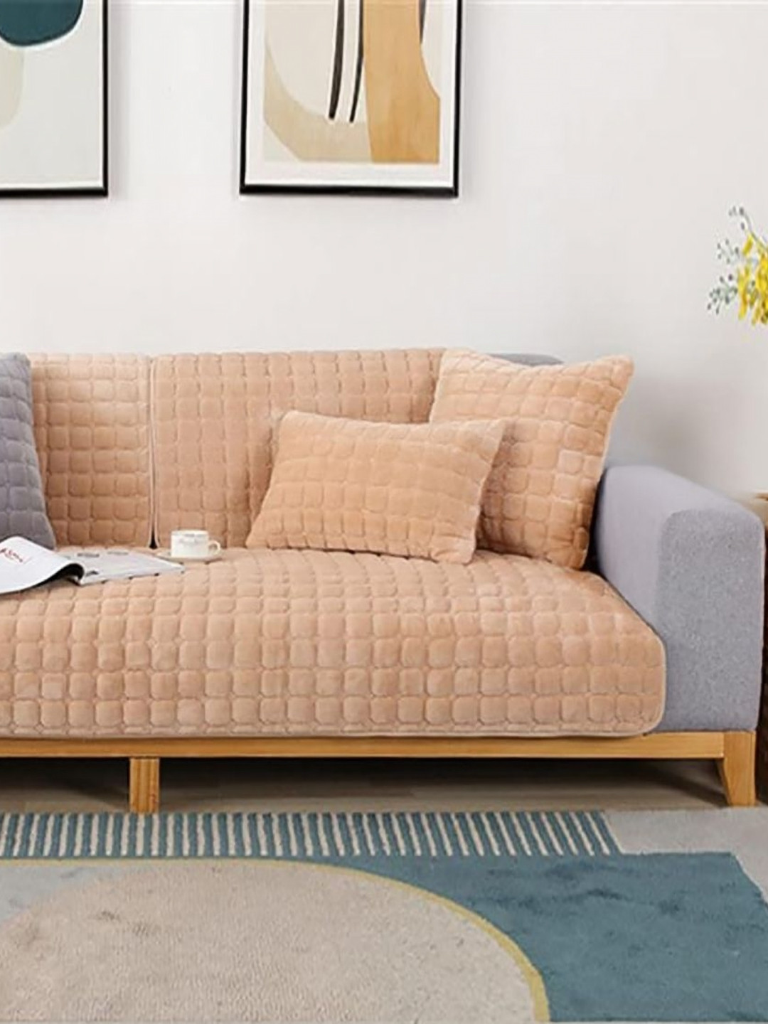 The Furnishing Tree Beige Polyester Sofa Covers With Arms