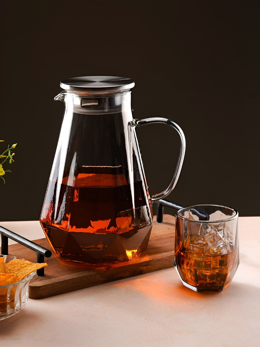 ceradeco Black 7 PcsDishwasher & Microwave Safe Glass Water Jugs With Glasses