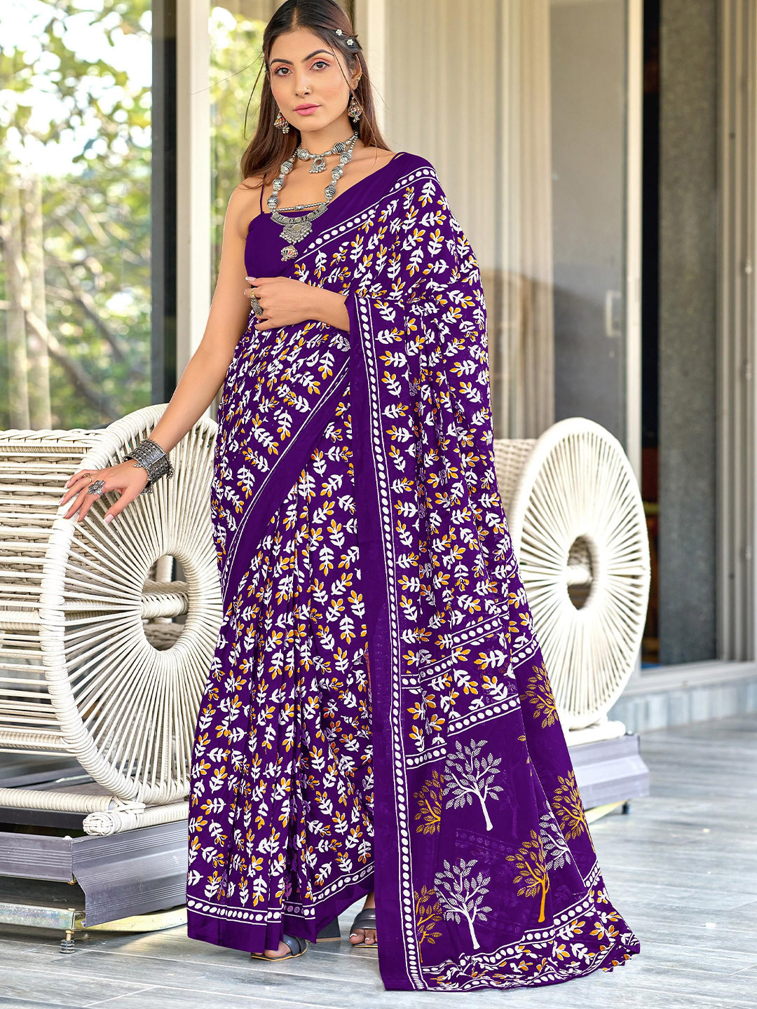 HMP Fashion Women Ajrak Block Ikat Saree