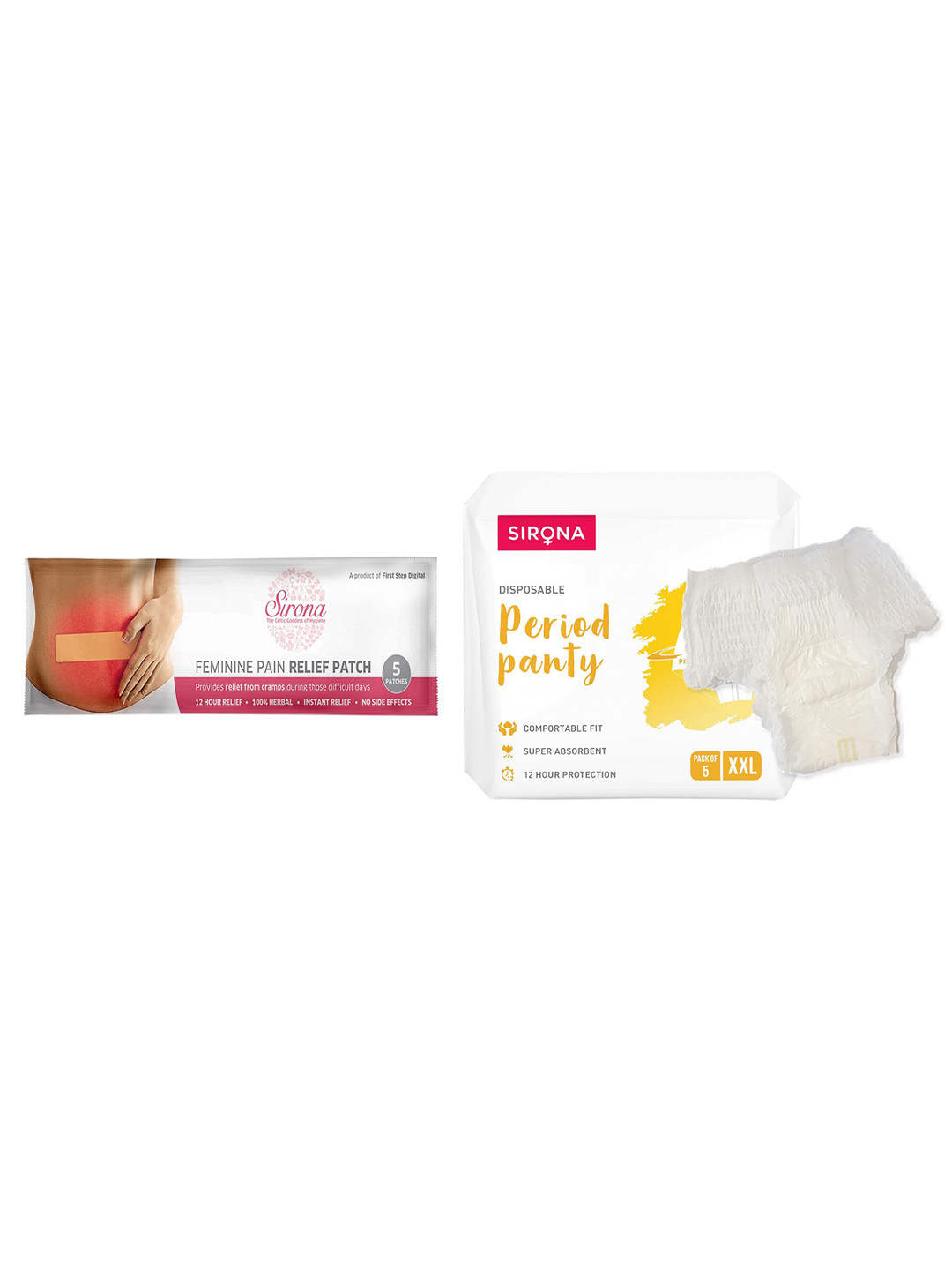 Sirona Set of Disposable Period Panty 2XL - 5-Pcs & Feminine Pain Relief Patches - 5-Pcs