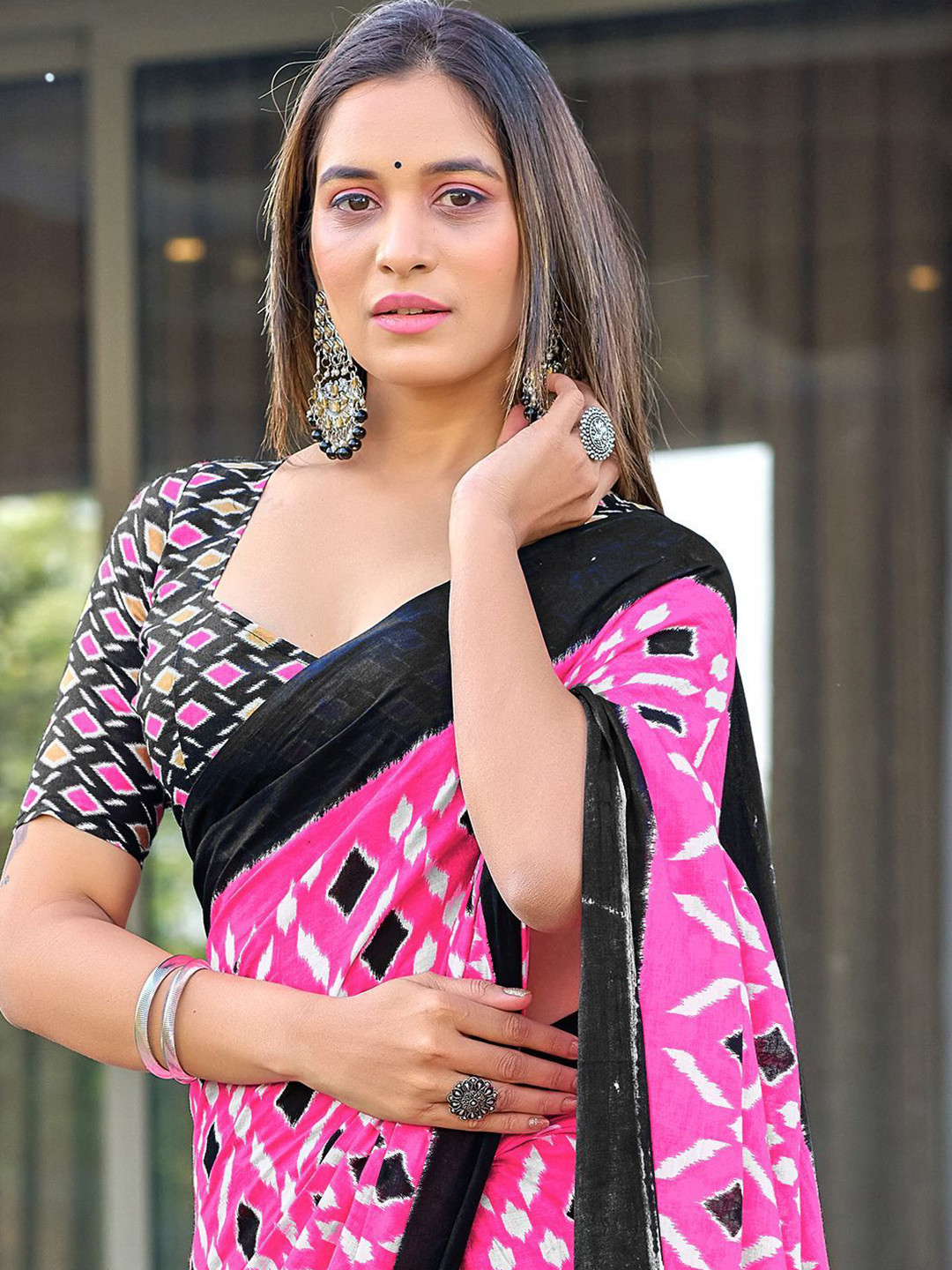 SYS Brand - Shop Your Style Ajrak Block Ikat Saree