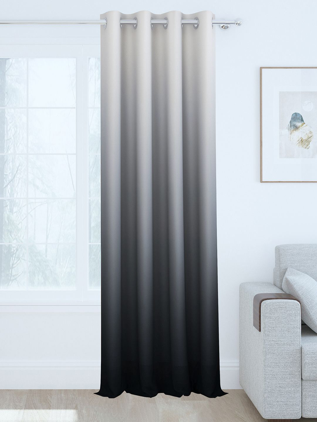Story@home Grey & Black Colourblocked Room Darkening Long Door Curtain