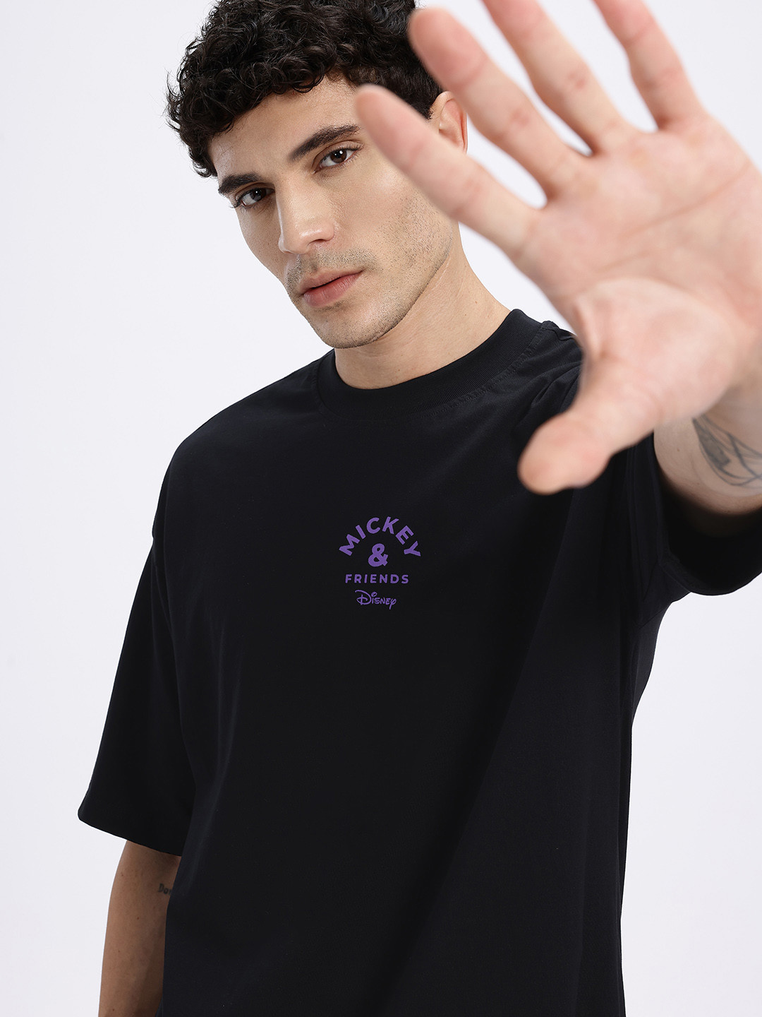 Disney by Glitchez Mickey Mood Printed Oversized T-shirt