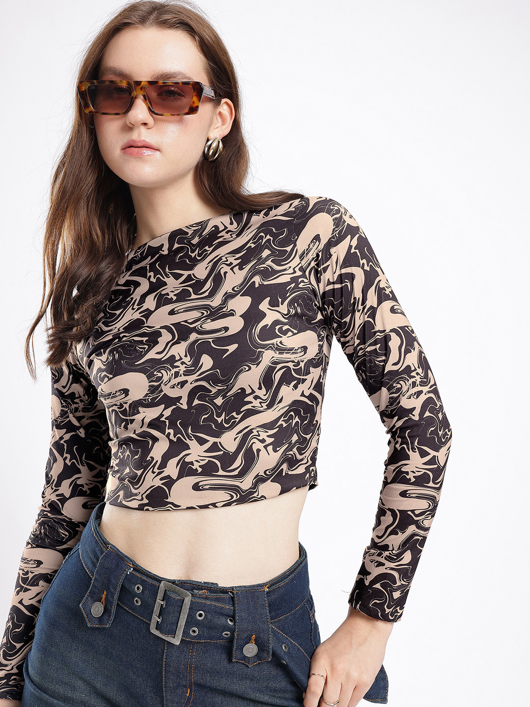 Stylecast X Hersheinbox Classic Chic Abstract Printed Crop Top