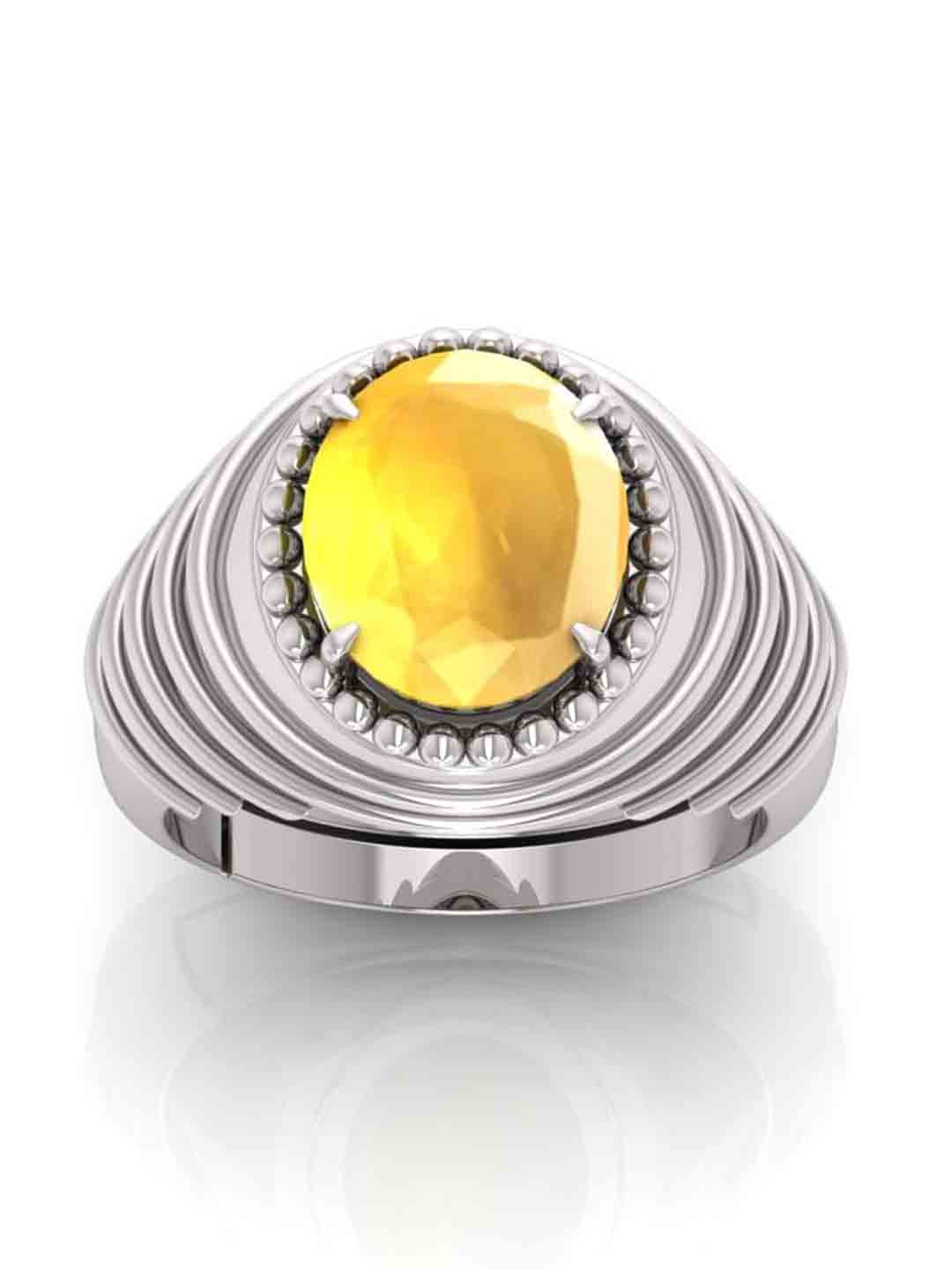 RRVGEM 13.25 Ratti 12.00 KT Gemstone Silver Plated Pukhraj Ring