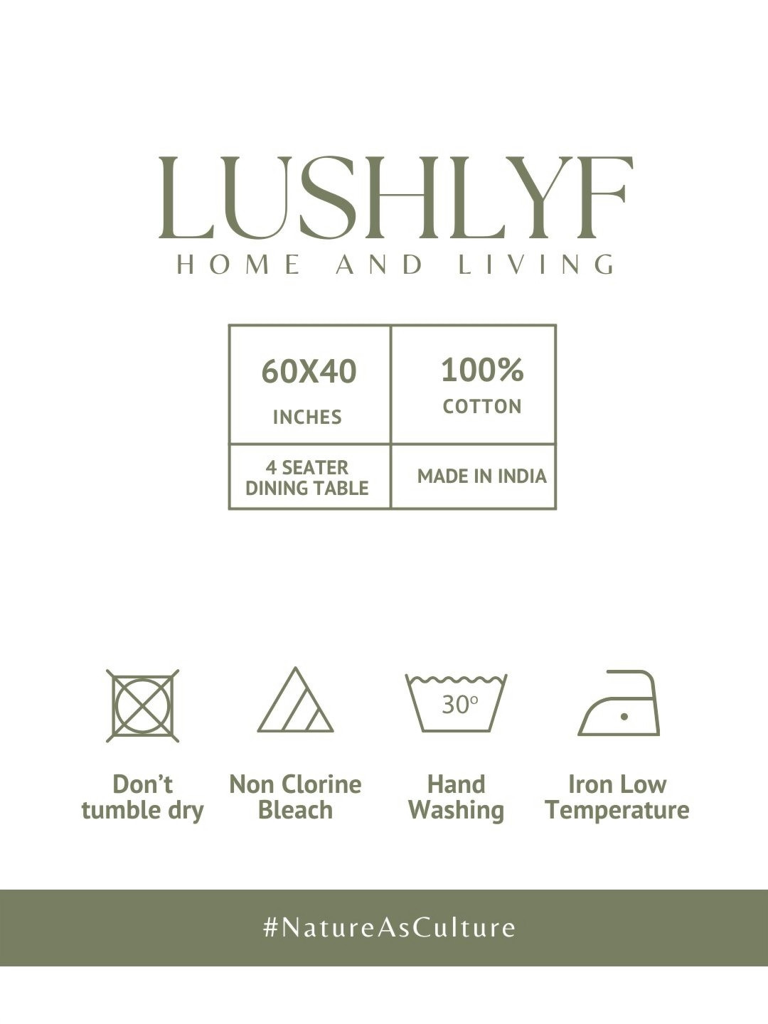 LUSHLYF Midnight Black & Green Floral Printed Cotton 4-Seater Table Cover