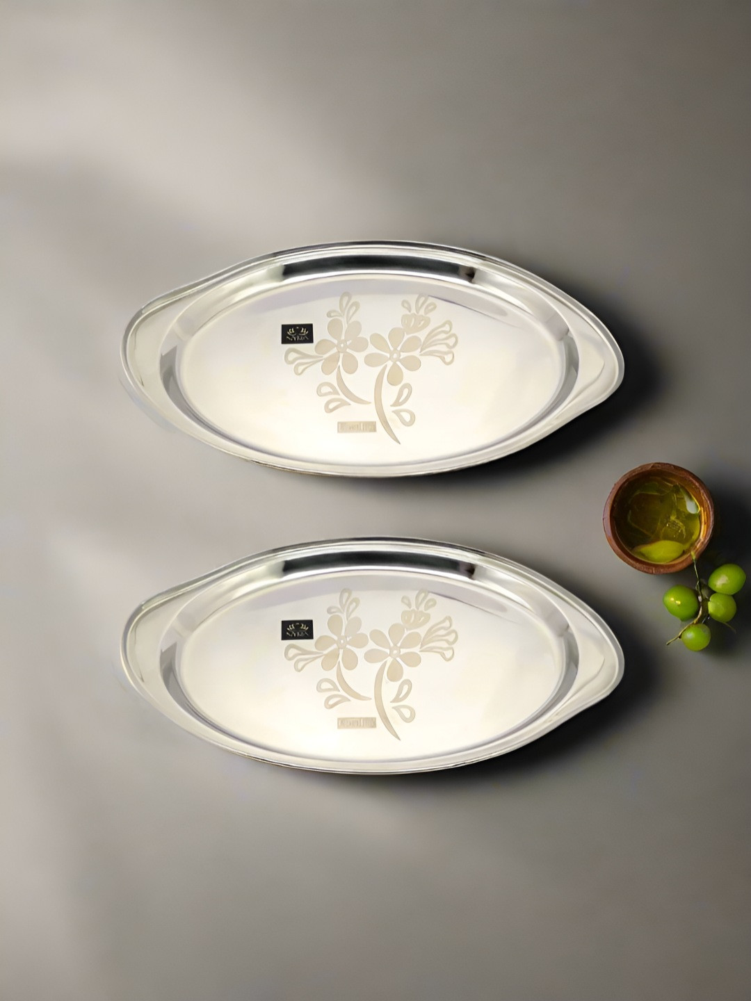 Nyra Kitchenware Steel & Gold Toned 2 Pieces Printed Stainless Steel Serving Trays