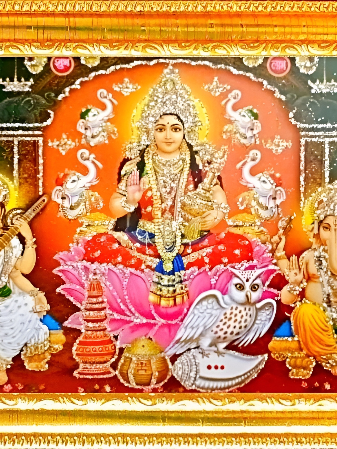 SUNINOW Laxmi ganesh saraswati Wood Wall Rectangle Paintings Wall Art -7.8 x 4.7 In