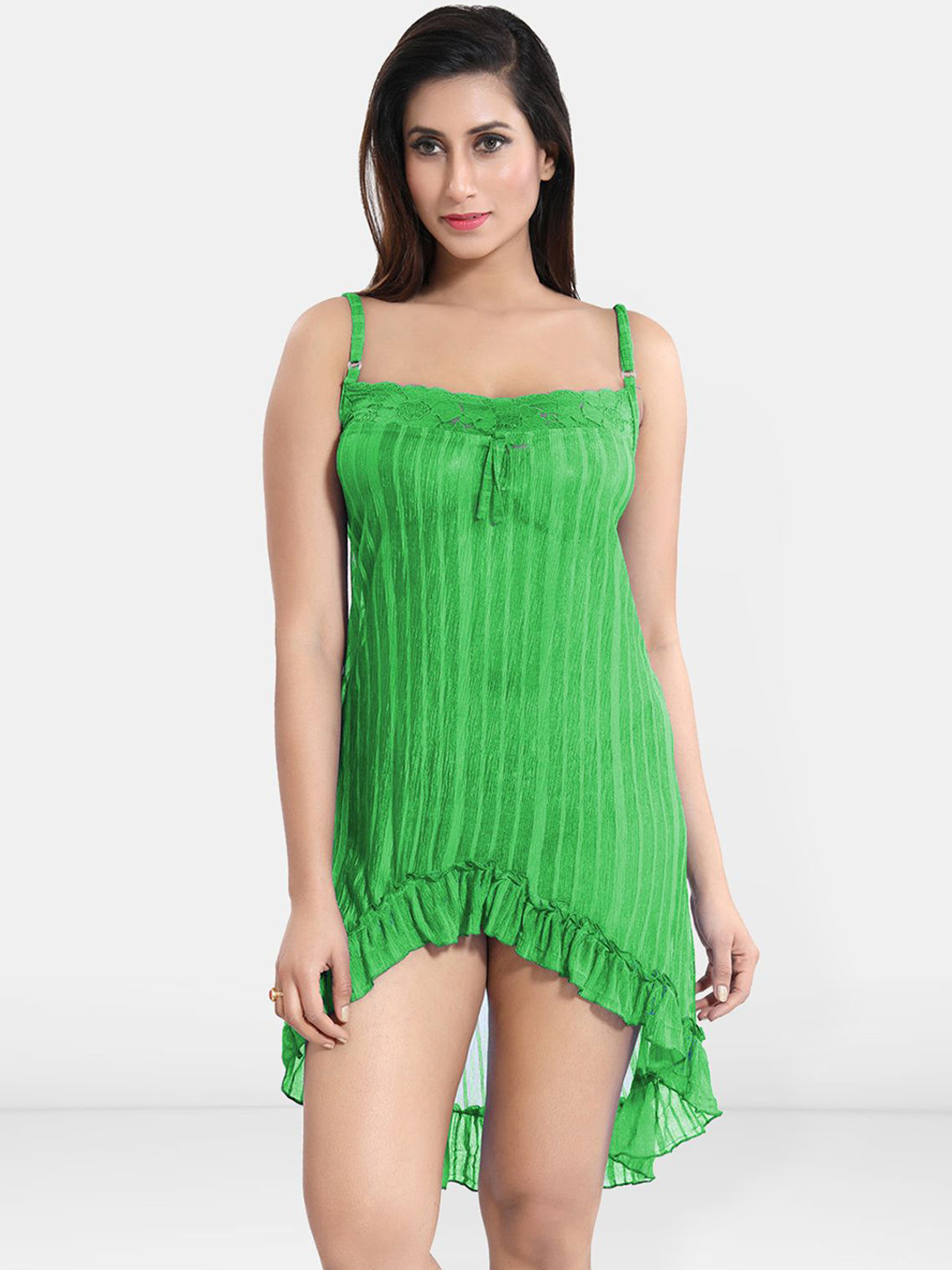 Be You Shoulder StrapsHigh-Low Hem Net Baby Doll With Briefs