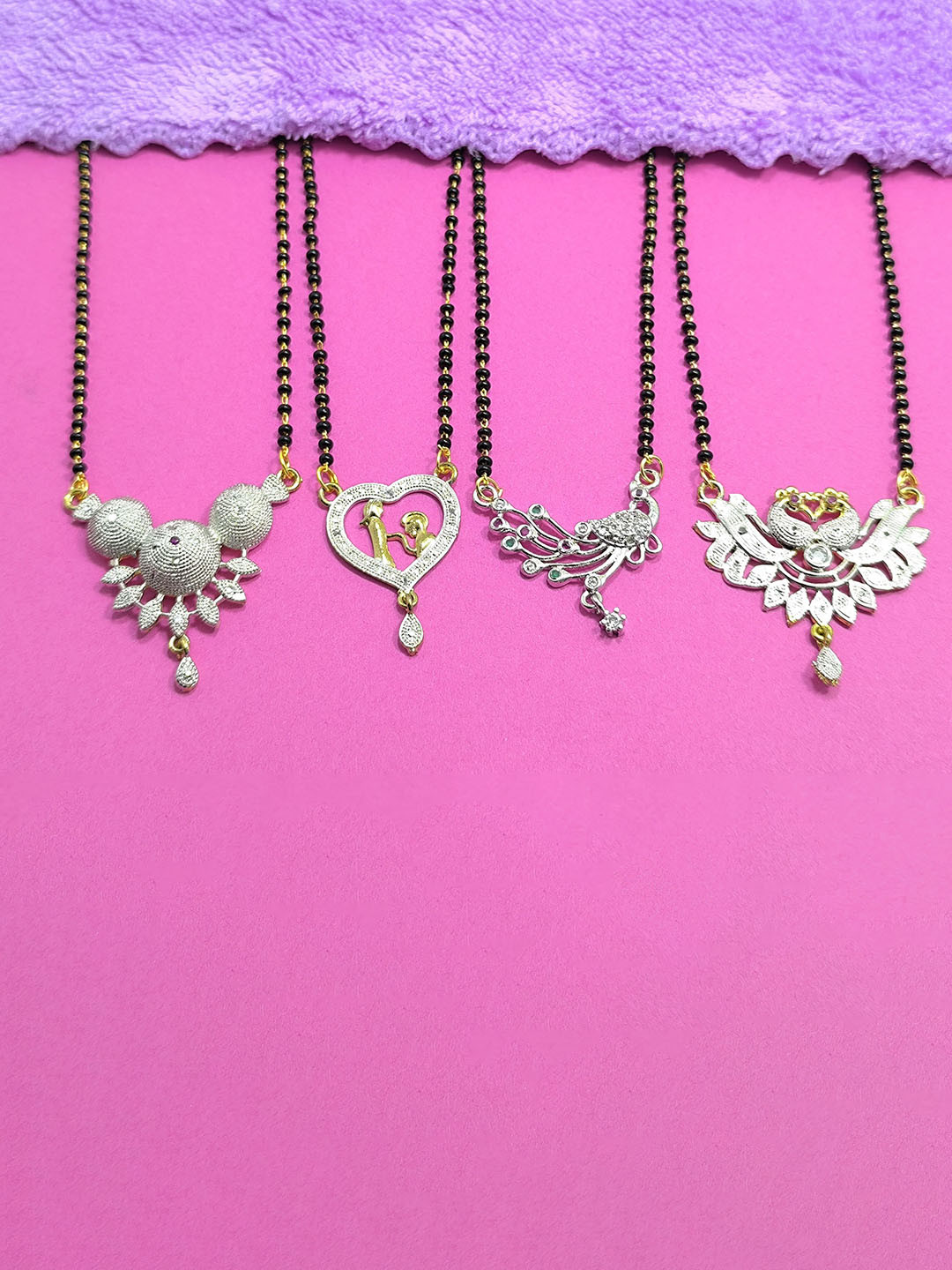 DIVYANSHI COLLECTION Set Of 4 Partywear Silver Plated Ad Brass Mangalsutra