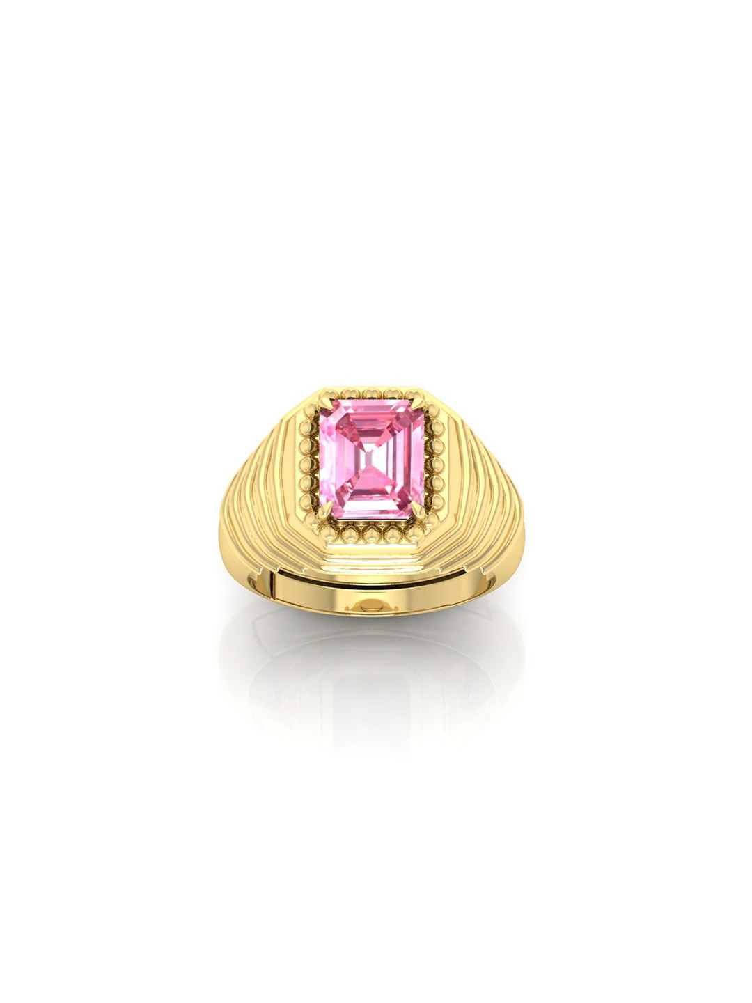 RRVGEM Gold Plated 4.00 Ratti Pink Sapphire Studded Adjustable Finger Ring