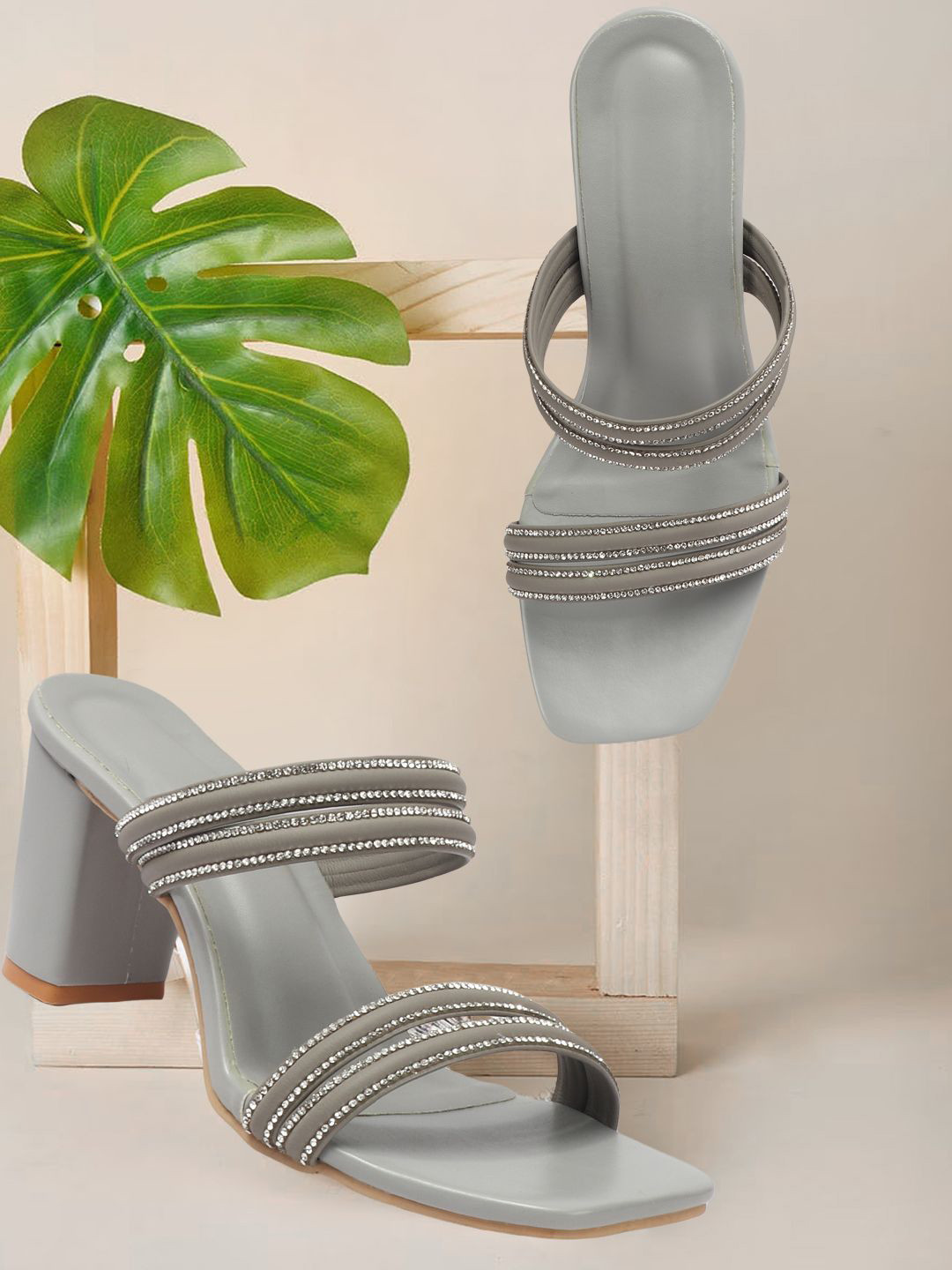 SIRDENILL Women Comfortable and Stylish Slip On Embellished Block Sandals