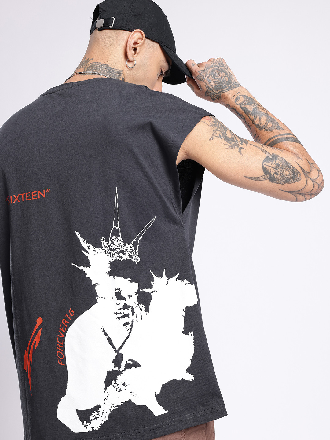 UNRL Graphic Printed Pure Cotton Oversized Sleeveless T-shirt