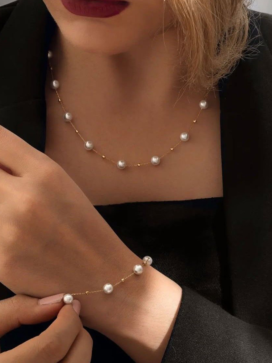 ReNi Gold-Plated Pearl Beaded Jewellery Set