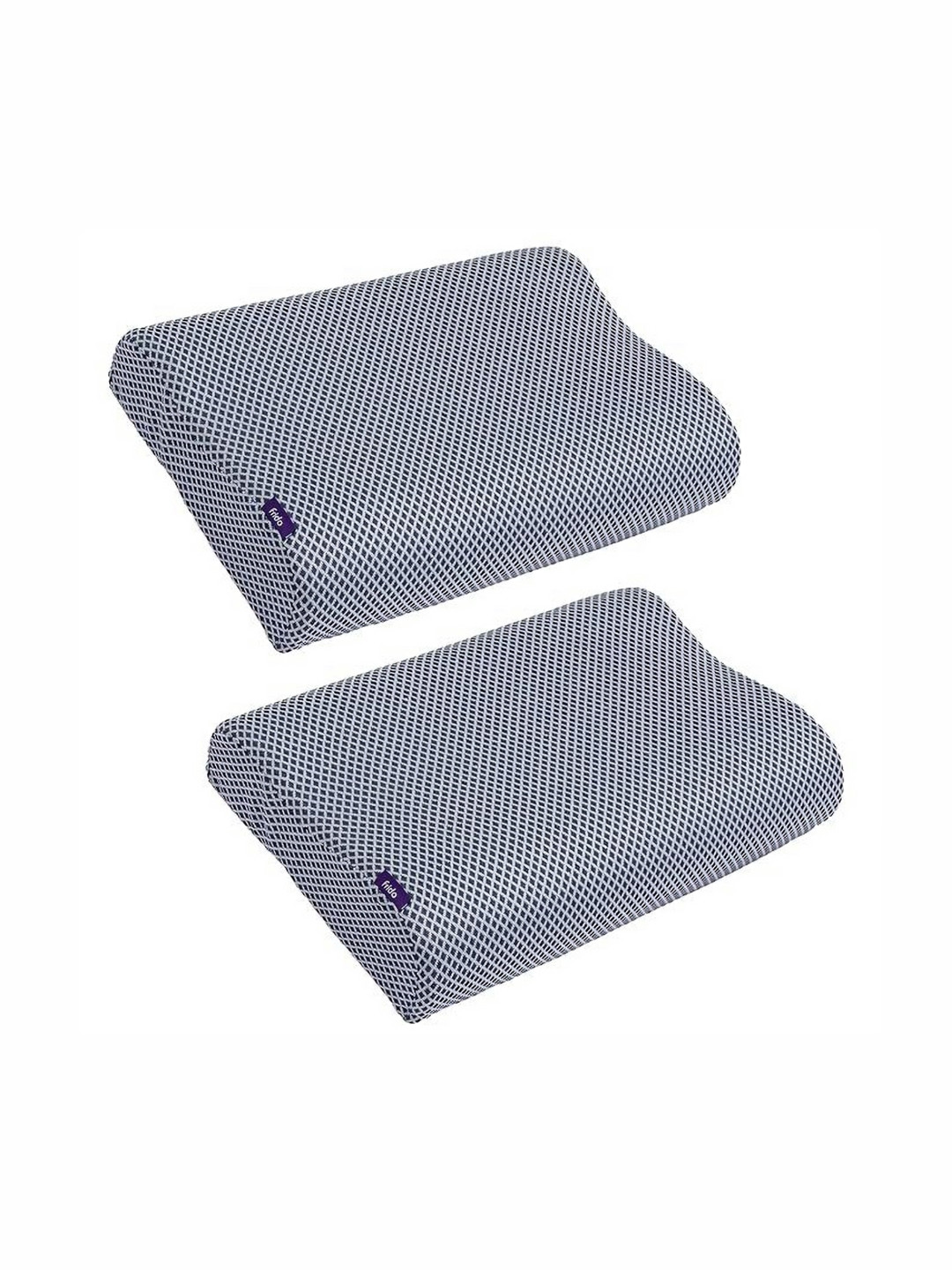 FRIDO Grey Geometric Faux Velvet Breathable Set of 2 Medium Memory Foam Sleep Pillow-35.99 x 12.97 x 66.67 cm