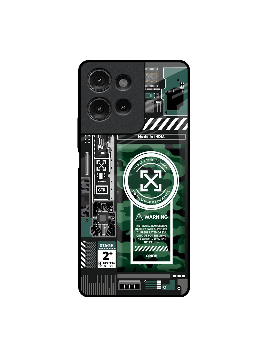 QRIOH Green Camo Circuit Printed Motorola G75 5G Impact Resistant Back Case