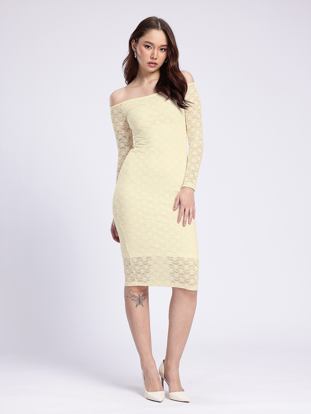 glitchez Lace Off-Shoulder Bodycon Dress