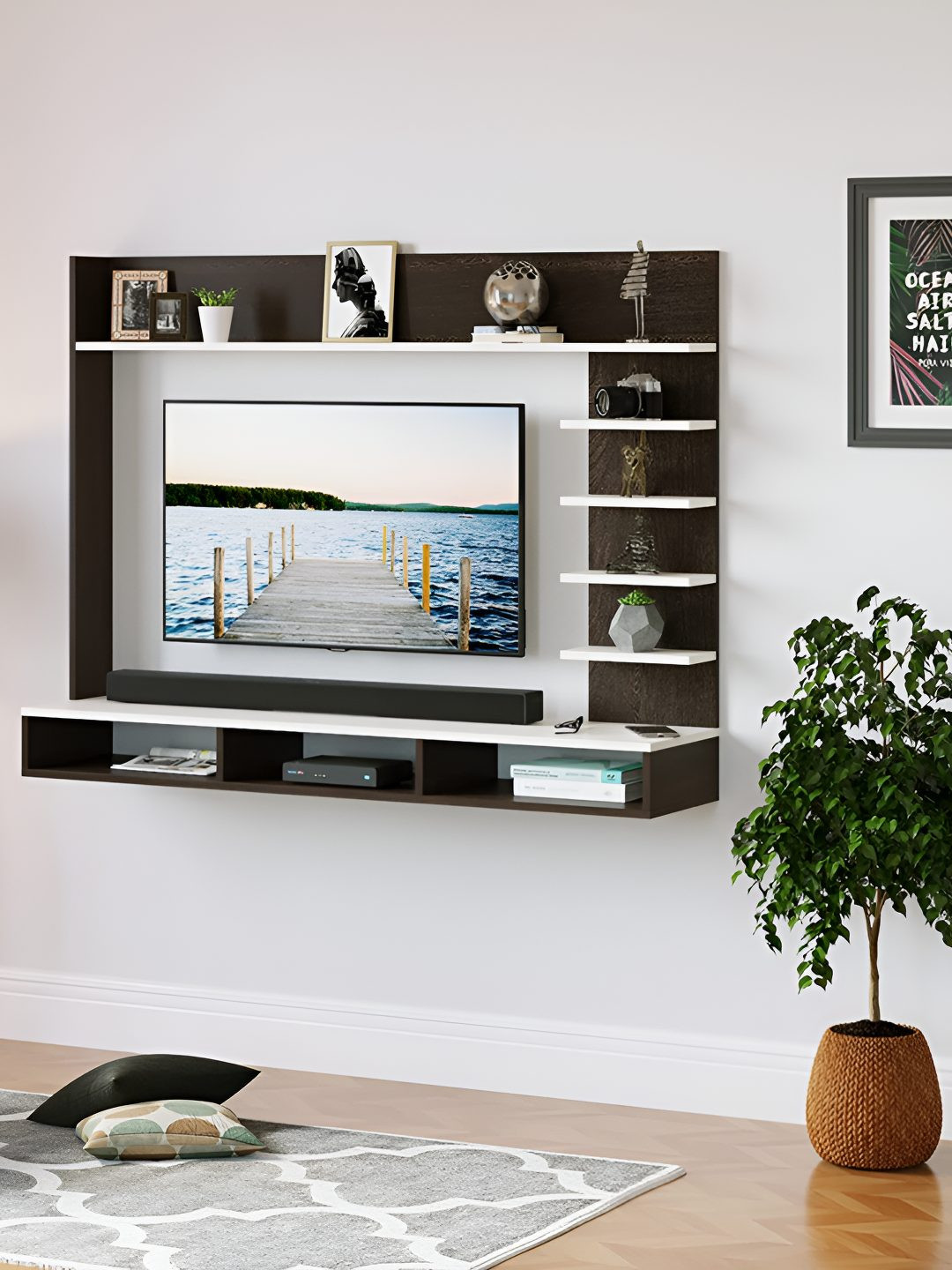 bluewud Brown & White Wooden Study & Durable TV Entertainment Unit