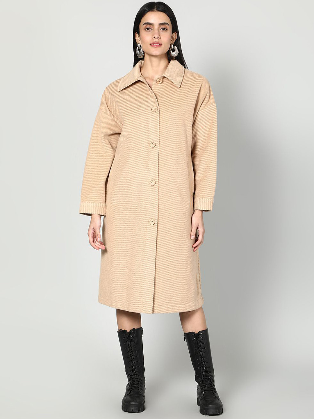 Fashion Gaiia Wool Spread Collar Neck Single Breasted Overcoat