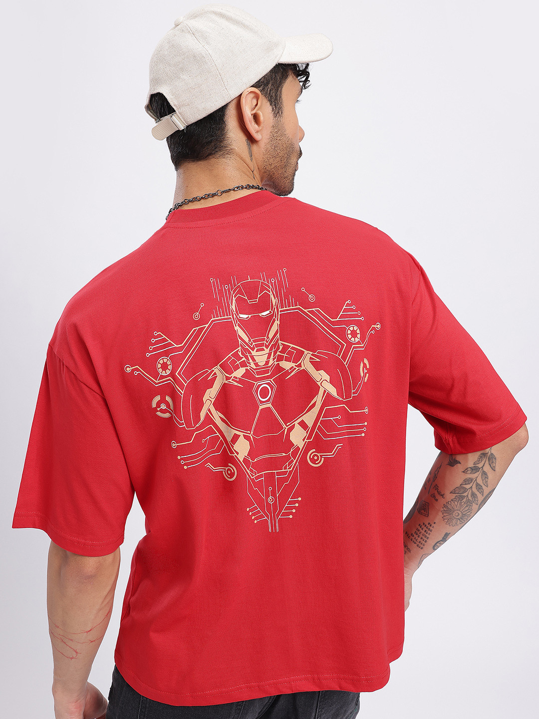 Marvel by Glitchez Iron Man Print Oversize Drop-Shoulder T-shirt