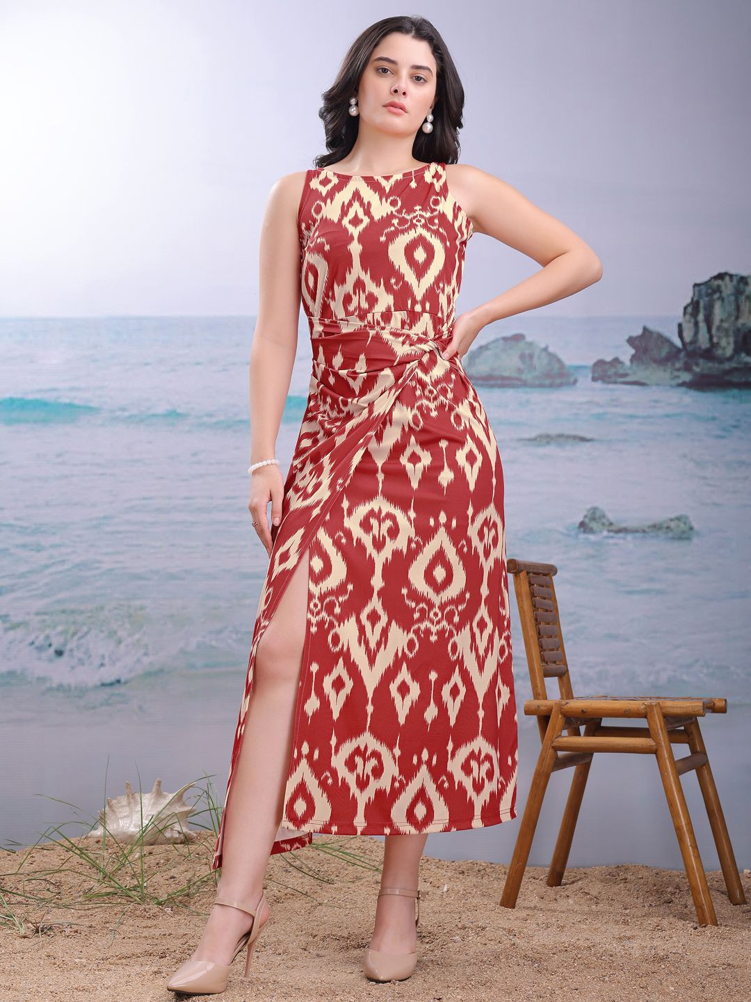 MILOST Print A-Line Maxi Dress