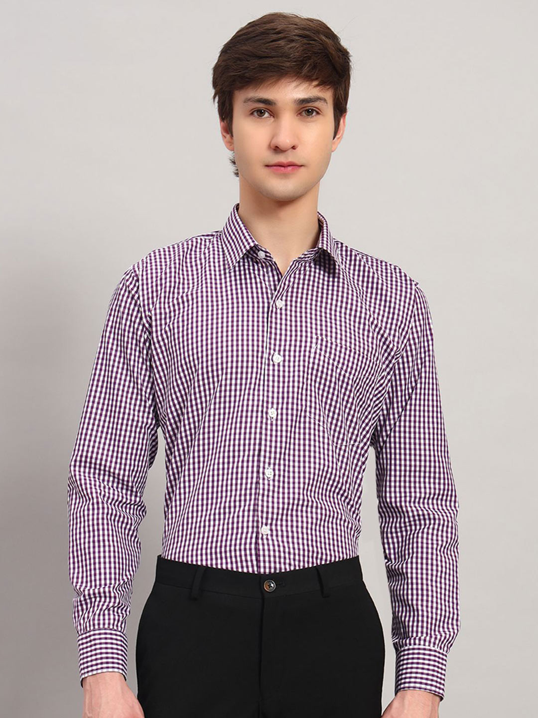 Aaai Enterprises Men Slim Fit Micro Checked Spread Collar Cotton Casual Shirt